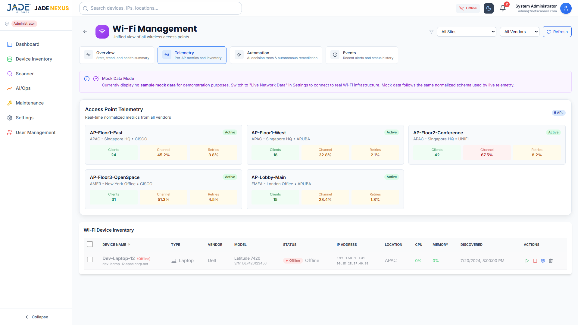 NEXUS Dashboard UI 6 Wi-Fi
